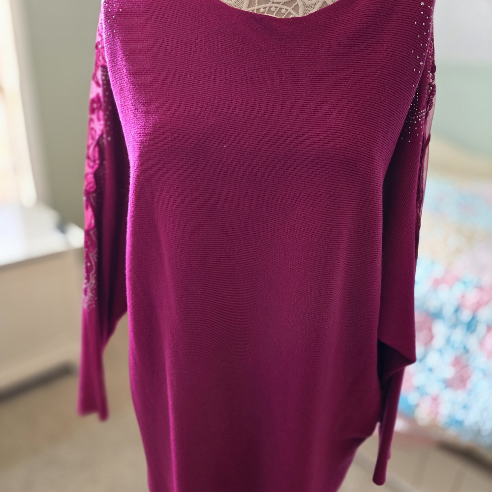 Tahari Fuchsia Long Sleeve Dress